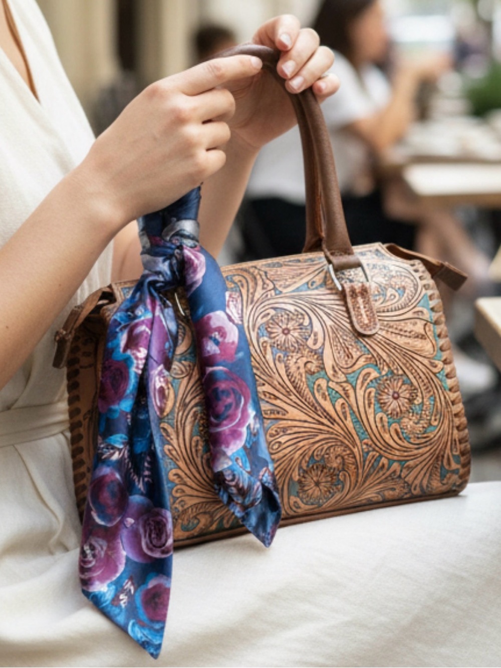Speedy Tan Handtooled Handcrafted Genuine Leather Satchel Handbag NWOT